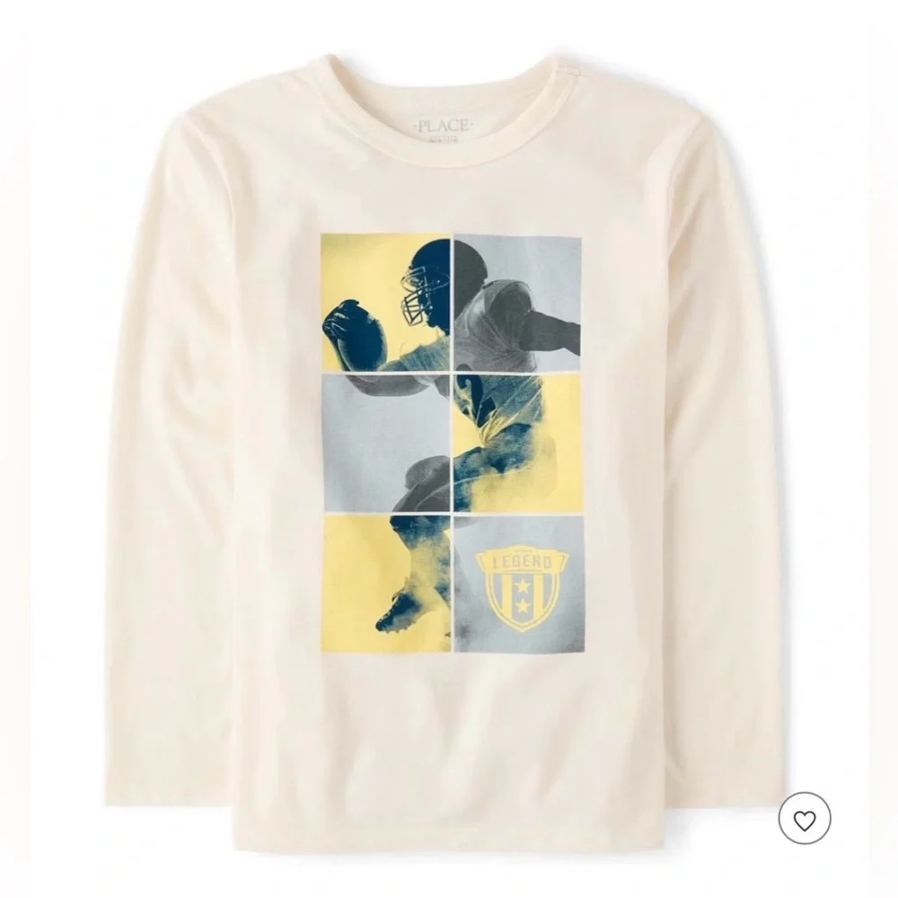 The Children's Place Cream Long Sleeve Tee with Yellow & Gray Football Graphic